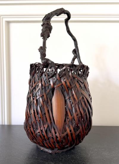 Antique Japanese Bamboo Basket Ikebana Mingei Style