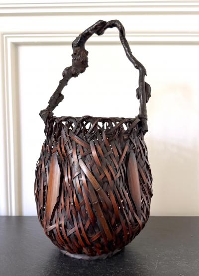 Antique Japanese Bamboo Basket Ikebana Mingei Style