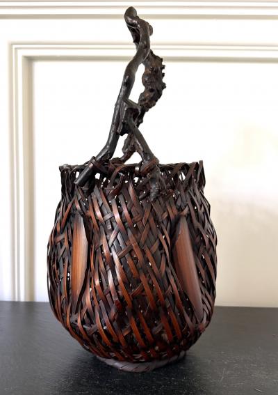 Antique Japanese Bamboo Basket Ikebana Mingei Style