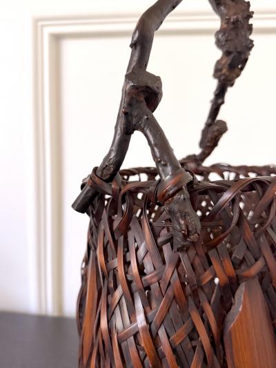 Antique Japanese Bamboo Basket Ikebana Mingei Style