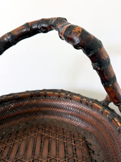 Antique Japanese Bamboo Morikago Basket with Chikon Handle Meiji Period
