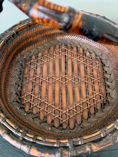 Antique Japanese Bamboo Morikago Basket with Chikon Handle Meiji Period