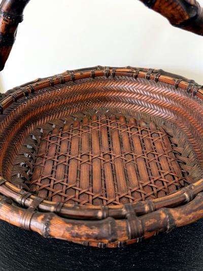Antique Japanese Bamboo Morikago Basket with Chikon Handle Meiji Period