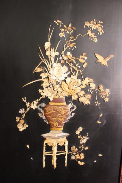 Antique Japanese Black Lacquer Screen