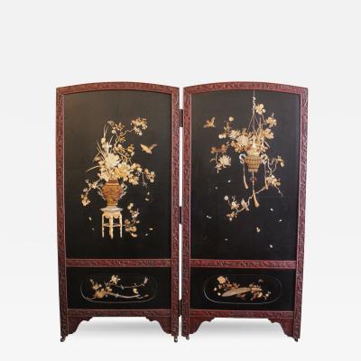 Antique Japanese Black Lacquer Screen