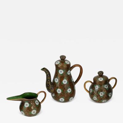 Antique Japanese Cloisonne Enamel Gold Stone Coffee Set