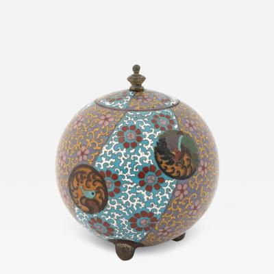 Antique Japanese Cloisonne Meiji Enamel Lidded Jar