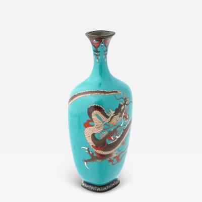 Antique Japanese Cloisonne Turquoise Enamel Dragon Vase Attributed to OTA