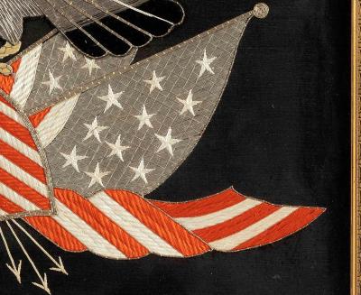 Antique Japanese Export Silk Embroidery Americana Patriotic Panel