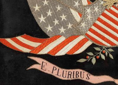 Antique Japanese Export Silk Embroidery Americana Patriotic Panel