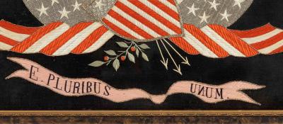 Antique Japanese Export Silk Embroidery Americana Patriotic Panel