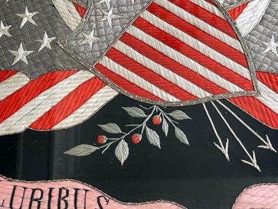 Antique Japanese Export Silk Embroidery Americana Patriotic Panel