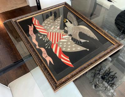 Antique Japanese Export Silk Embroidery Americana Patriotic Panel