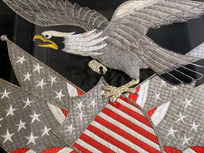 Antique Japanese Export Silk Embroidery Americana Patriotic Panel