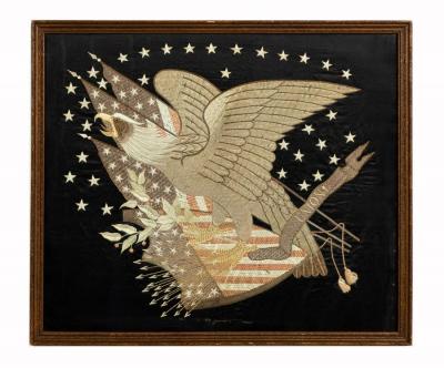 Antique Japanese Export Silk Embroidery Panel of American Union