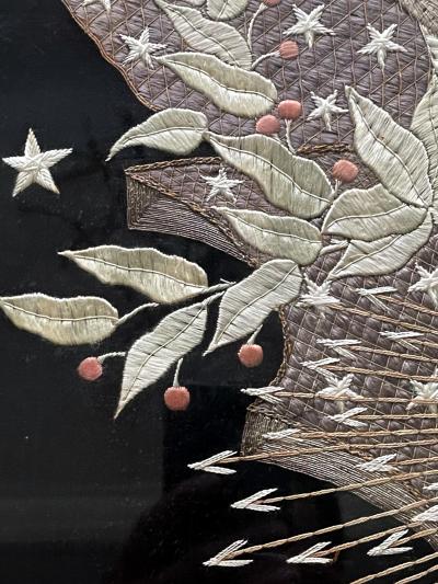 Antique Japanese Export Silk Embroidery Panel of American Union