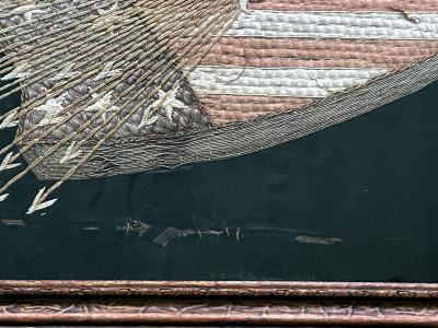 Antique Japanese Export Silk Embroidery Panel of American Union