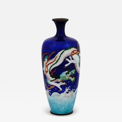 Antique Japanese Ginbari Cloisonne Enamel Dragon Vase