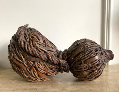 Antique Japanese Gourd Shape Bamboo Ikebana Basket