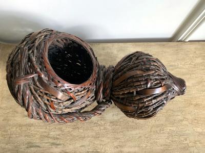 Antique Japanese Gourd Shape Bamboo Ikebana Basket