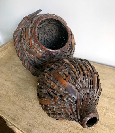 Antique Japanese Gourd Shape Bamboo Ikebana Basket