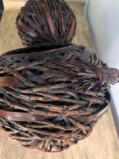 Antique Japanese Gourd Shape Bamboo Ikebana Basket