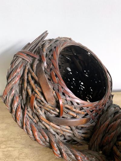 Antique Japanese Gourd Shape Bamboo Ikebana Basket