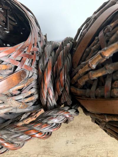 Antique Japanese Gourd Shape Bamboo Ikebana Basket