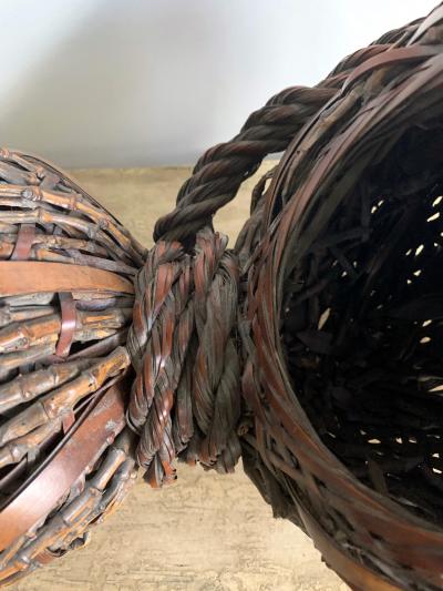 Antique Japanese Gourd Shape Bamboo Ikebana Basket