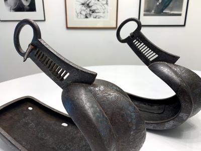 Antique Japanese Iron Stirrups with Silver Inlay