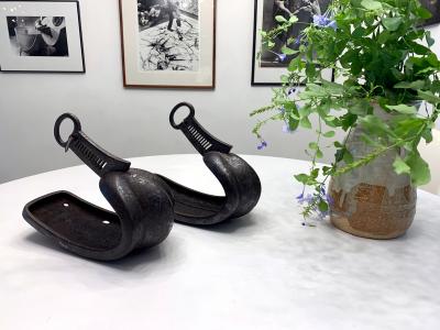 Antique Japanese Iron Stirrups with Silver Inlay