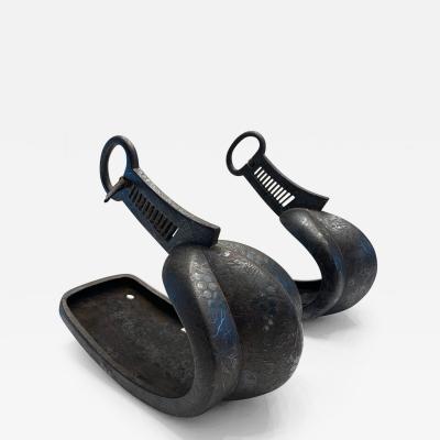 Antique Japanese Iron Stirrups with Silver Inlay