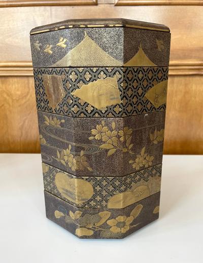 Antique Japanese Maki e Lacquer Stack Box Jubako