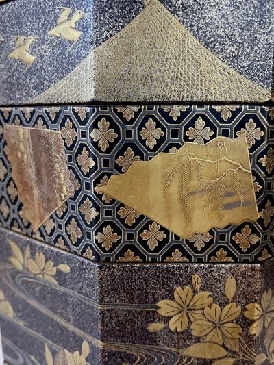 Antique Japanese Maki e Lacquer Stack Box Jubako
