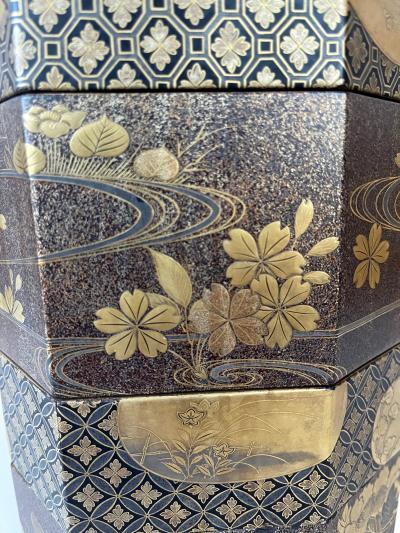 Antique Japanese Maki e Lacquer Stack Box Jubako