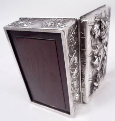 Antique Japanese Meiji Art Nouveau Silver Box with Iris Flowers