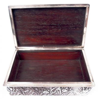 Antique Japanese Meiji Art Nouveau Silver Box with Iris Flowers