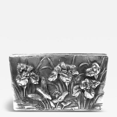 Antique Japanese Meiji Art Nouveau Silver Box with Iris Flowers