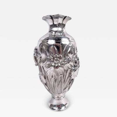 Antique Japanese Meiji Art Nouveau Silver Iris Vase