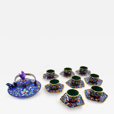 Antique Japanese Meiji Cloisonne Enamel Sake Set