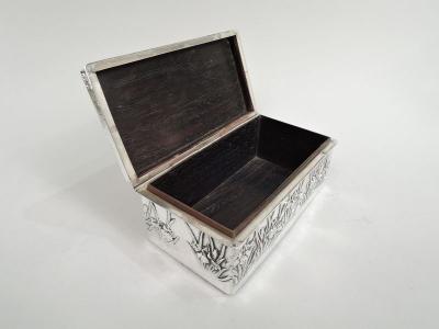 Antique Japanese Meiji Era Silver Box with Iris Flowers