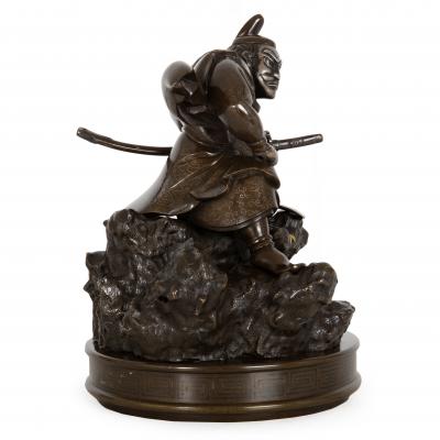 Antique Japanese Meiji Period Bronze Sculpture Okimono of Samurai Warrior