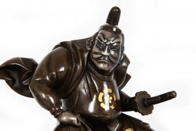 Antique Japanese Meiji Period Bronze Sculpture Okimono of Samurai Warrior