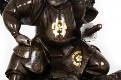 Antique Japanese Meiji Period Bronze Sculpture Okimono of Samurai Warrior