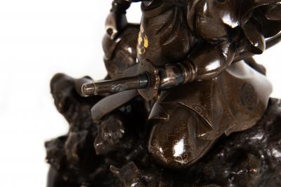 Antique Japanese Meiji Period Bronze Sculpture Okimono of Samurai Warrior