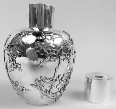 Antique Japanese Meiji Silver Blossoming Branch Tea Caddy