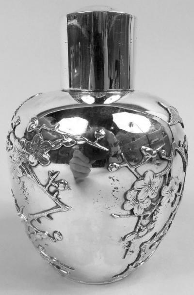 Antique Japanese Meiji Silver Blossoming Branch Tea Caddy