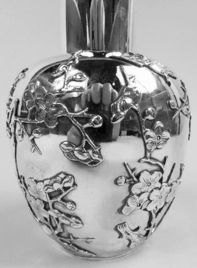 Antique Japanese Meiji Silver Blossoming Branch Tea Caddy