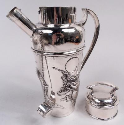 Antique Japanese Meiji Silver Firewater Dragon Cocktail Shaker