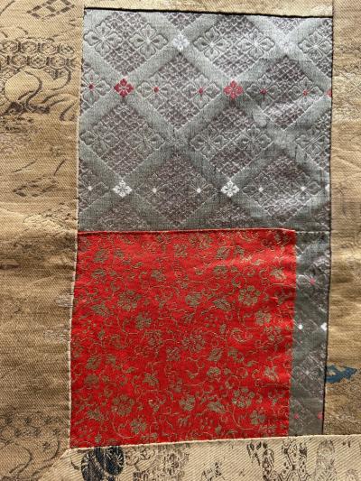 Antique Japanese Silk Kesa Monks Robe with Patchwork Meiji Era